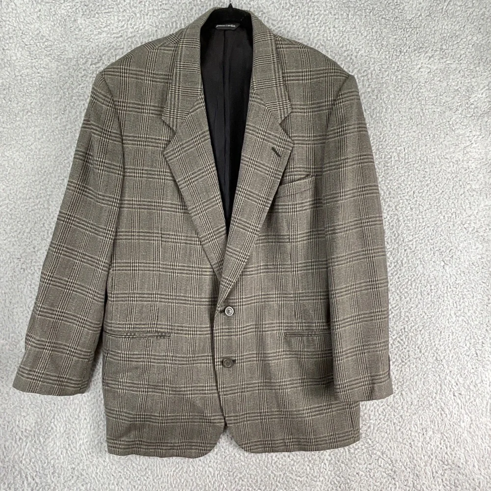 Pierre Cardin Blazer‎ Mens 42R Brown Glen Plaid Excellent Two Button Sport Coat